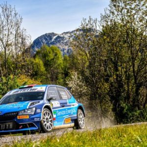 Flavio Brega al "via" del Rally del Sebino su Skoda Fabia RS